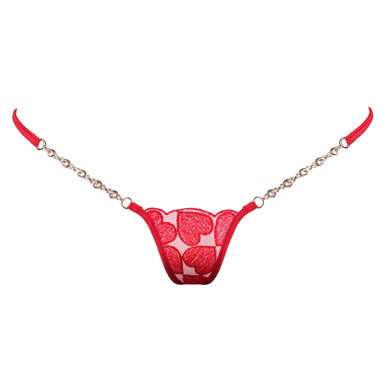 Queen of Hearts - Micro G-String mit Schmuck - Rot