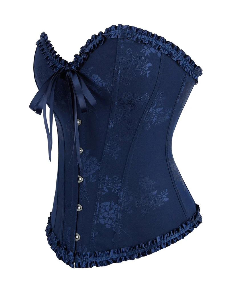 Blaues Schnürkorsett mit Stahlschnallen und Schleifendetail
