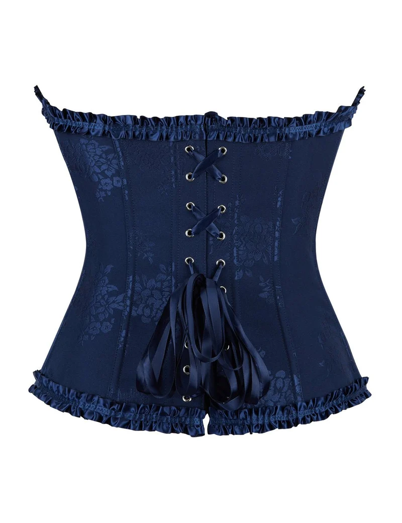 Blaues Schnürkorsett mit Stahlschnallen und Schleifendetail