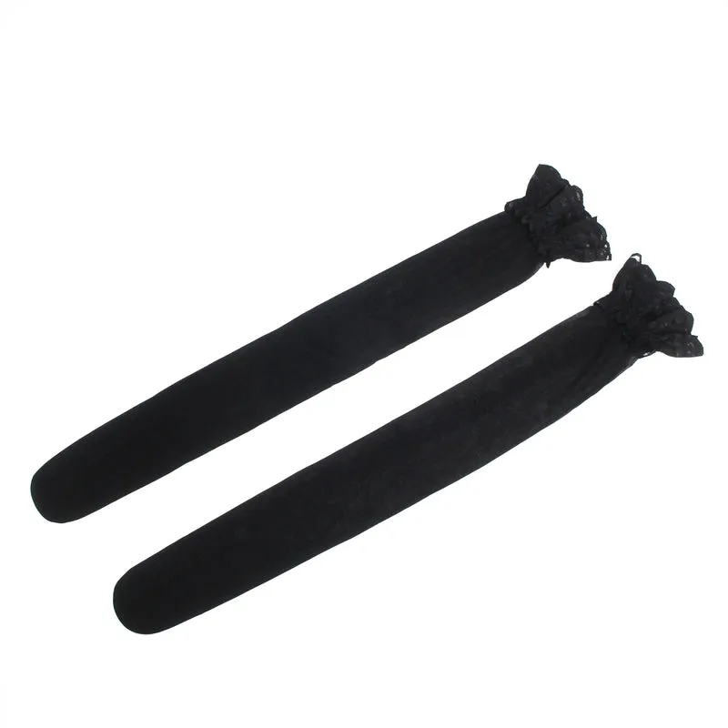 Sexy Schwarze Spitzenstrümpfe mit vertikaler Linie & Silikonband, 88% Nylon, 12% Spandex
