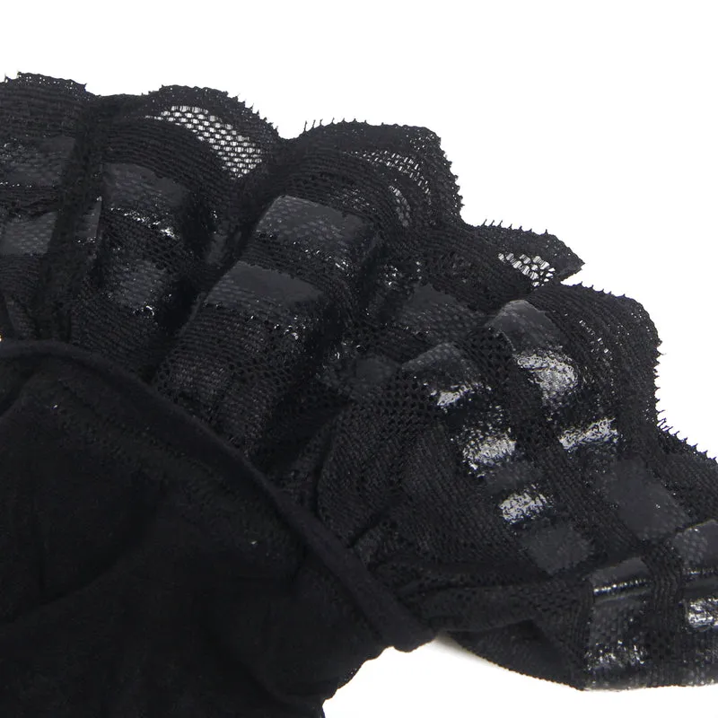 Sexy Schwarze Spitzenstrümpfe mit vertikaler Linie & Silikonband, 88% Nylon, 12% Spandex