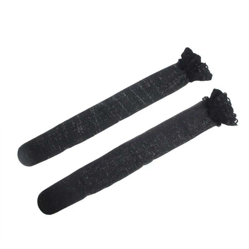 Sexy Schwarze Spitzenstrümpfe mit Perlmutt-Glanz & Silikonband, 88% Nylon, 12% Spandex