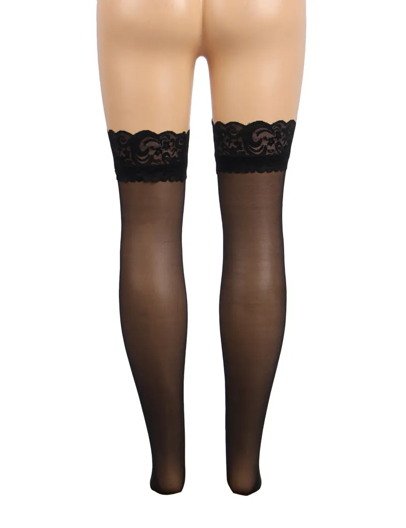 Sexy Schwarze Spitzenstrümpfe mit Silikonband, 88% Nylon, 12% Spandex, verführerisch