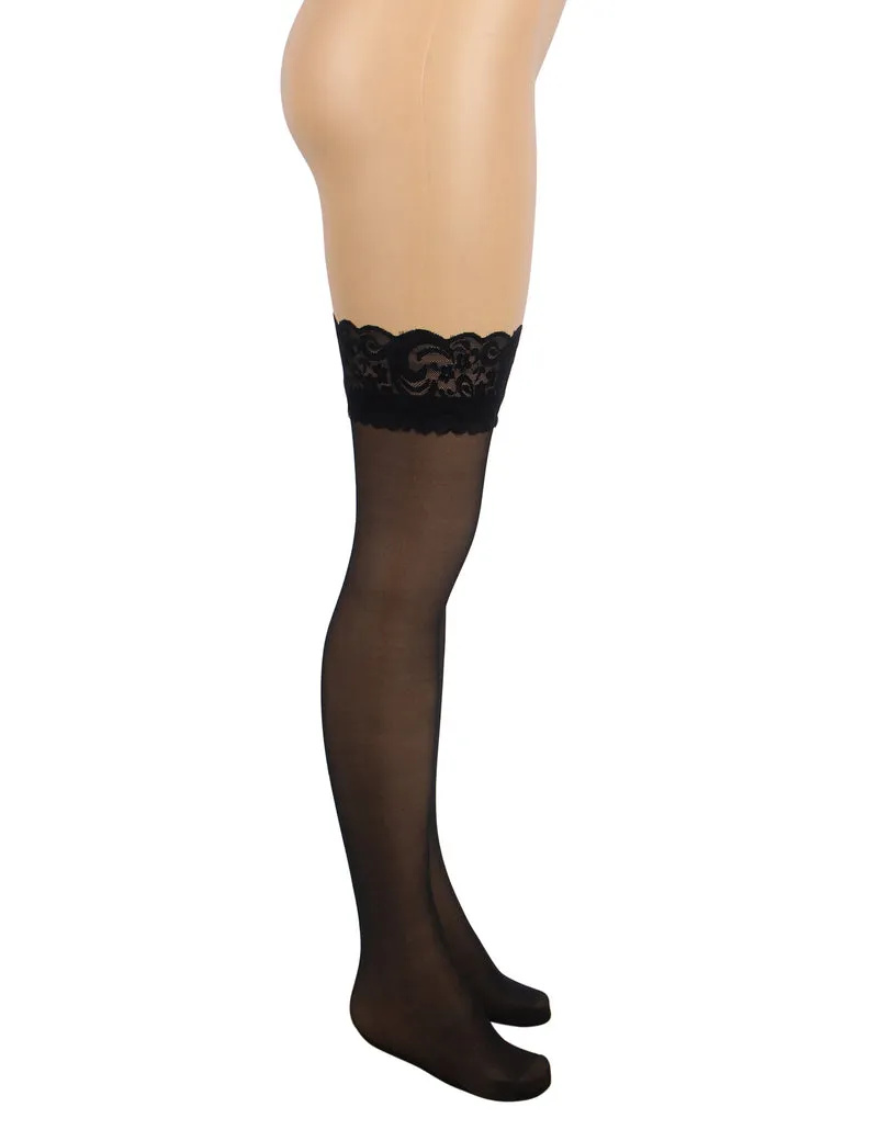 Sexy Schwarze Spitzenstrümpfe mit Silikonband, 88% Nylon, 12% Spandex, verführerisch