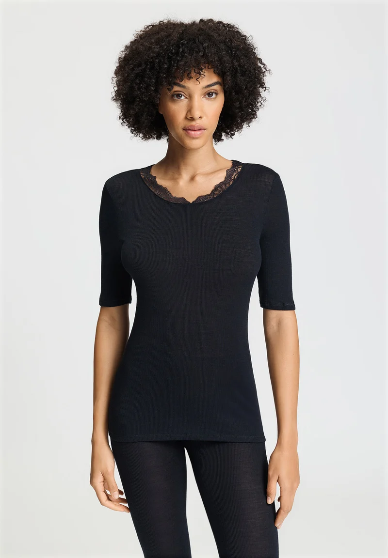 Woolen Lace S/SLV Shirt | black 070767-070019