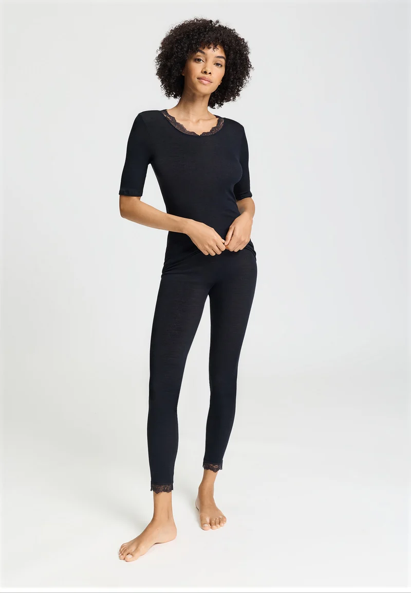 Woolen Lace S/SLV Shirt | black 070767-070019