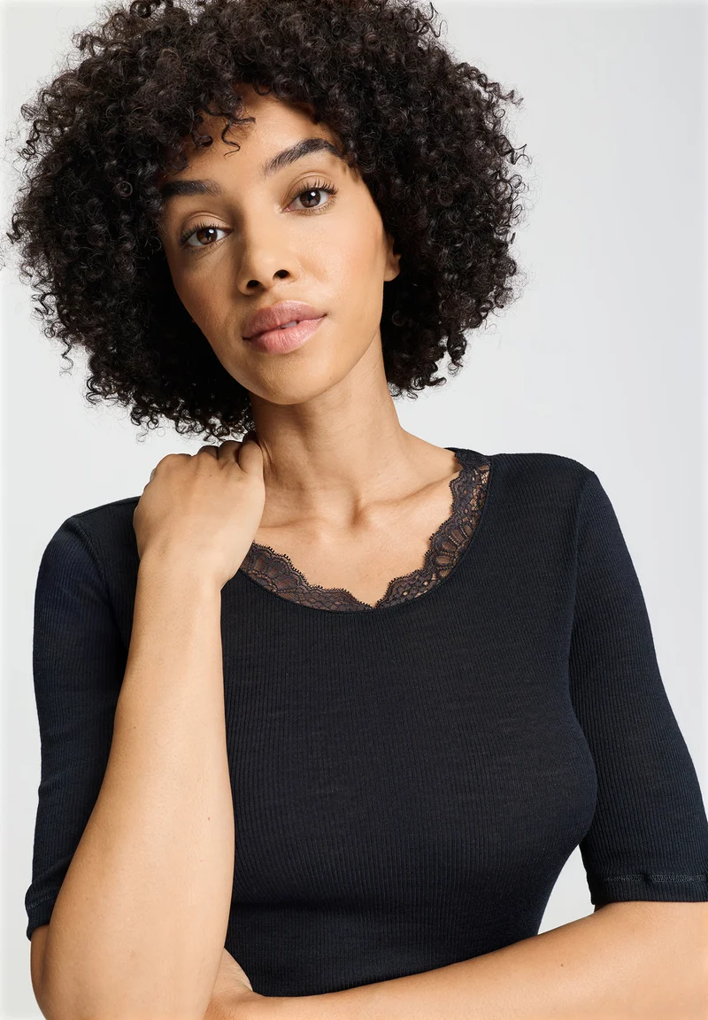 Woolen Lace S/SLV Shirt | black 070767-070019