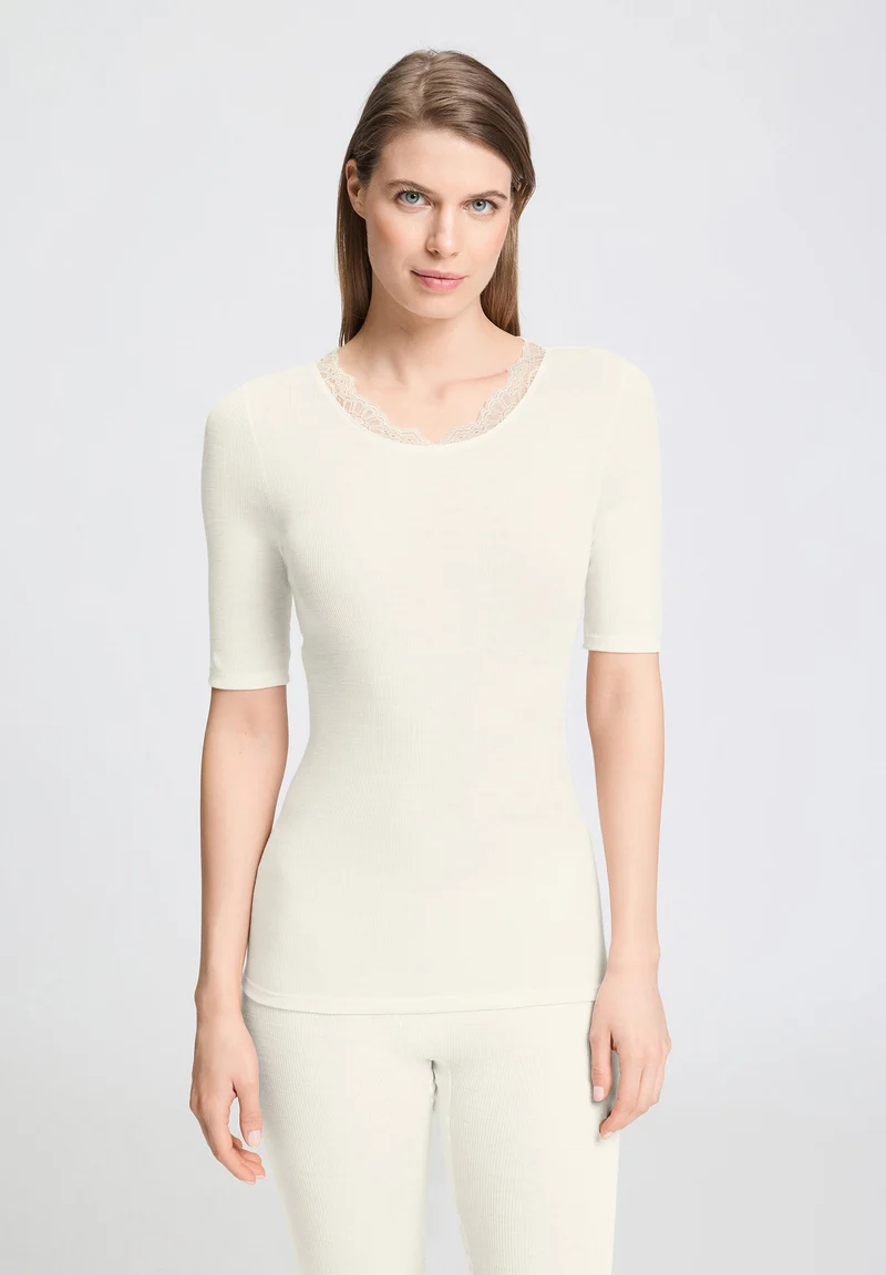 Woolen Lace S/SLV Shirt | misty white 070767-072123