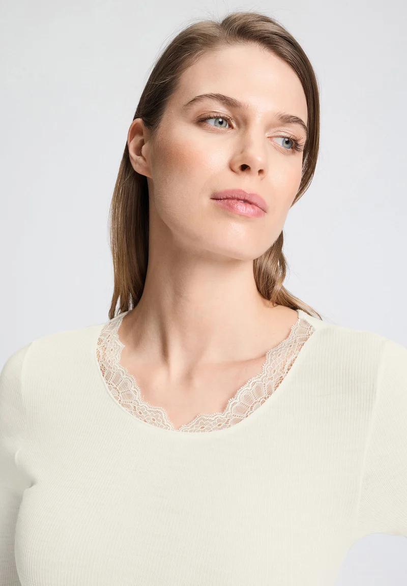 Woolen Lace S/SLV Shirt | misty white 070767-072123