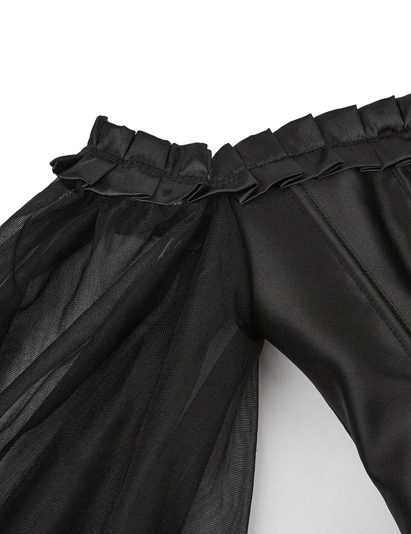 Schwarzes One-Shoulder-Korsett mit Laternenärmel und Stahlstäbchen