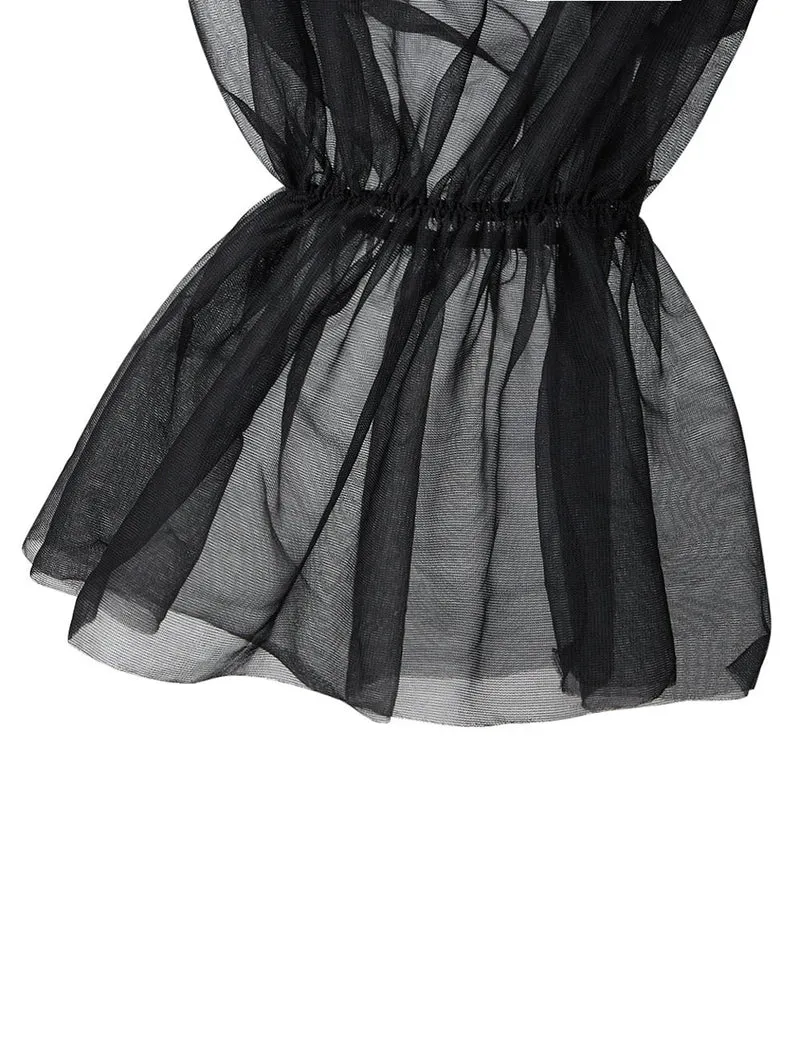 Schwarzes One-Shoulder-Korsett mit Laternenärmel und Stahlstäbchen