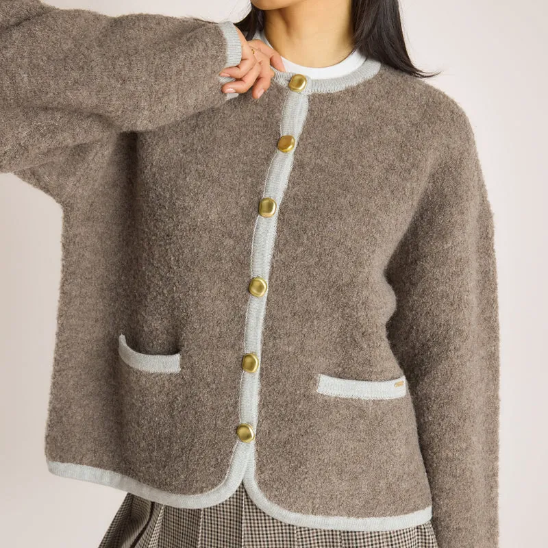 Knitted Wool Blend Jacket - Truffle