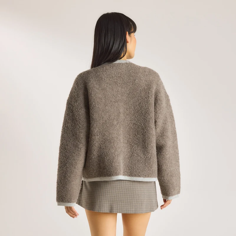 Knitted Wool Blend Jacket - Truffle