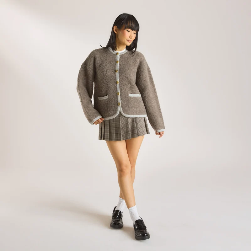 Knitted Wool Blend Jacket - Truffle