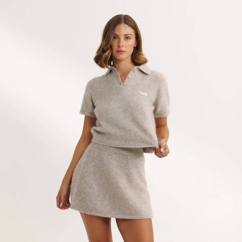 Knitted Polo Top - Mink