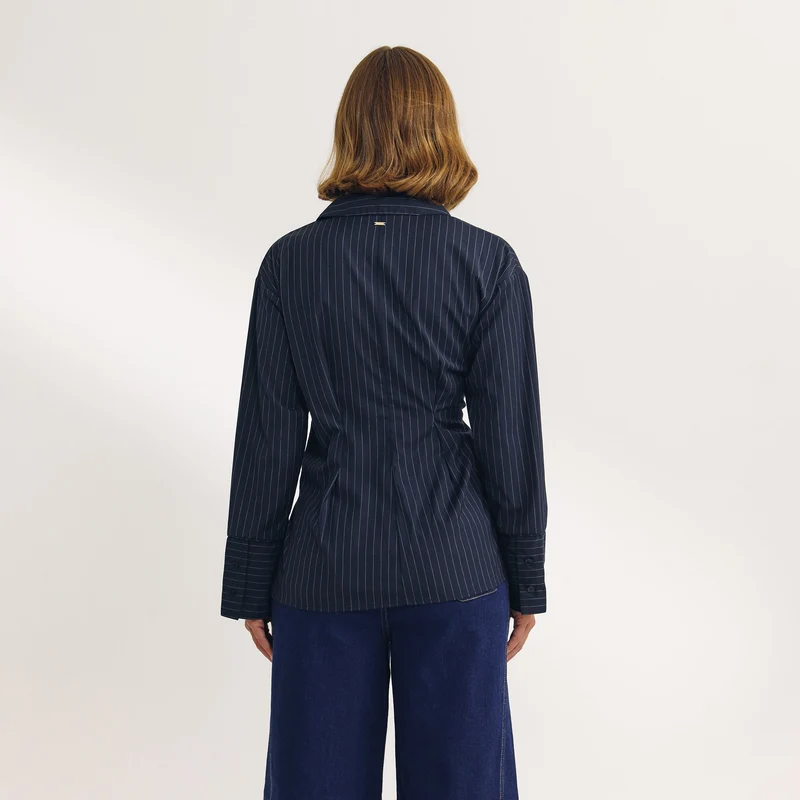 Asymmetric Shirt - Navy Pinstripe