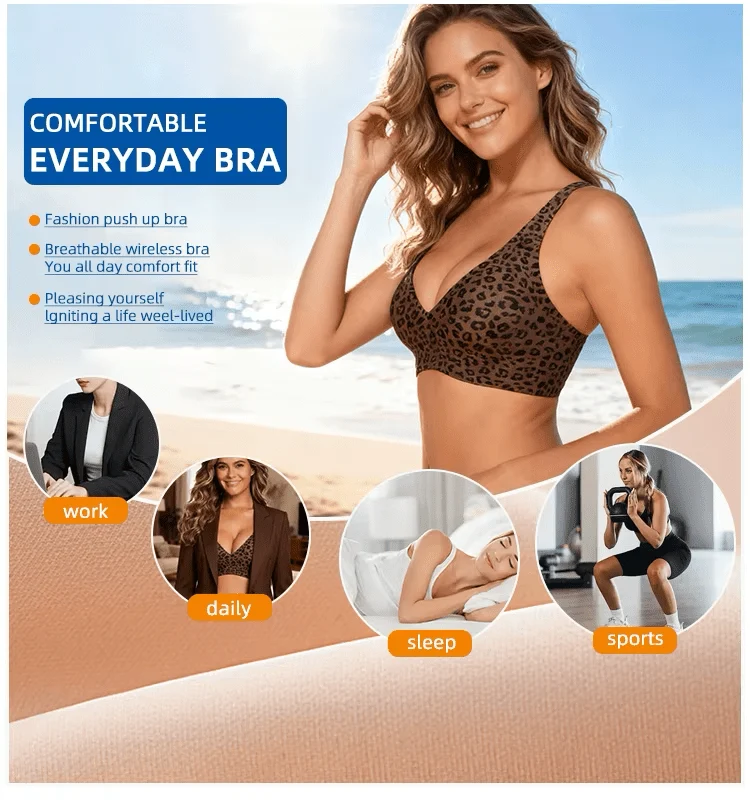 Leopard Coffee Jelly BH, kabellos, bequem, Push-up-BH, nahtloses Oberteil, tiefer V-Ausschnitt am Rücken, Alltags-BH