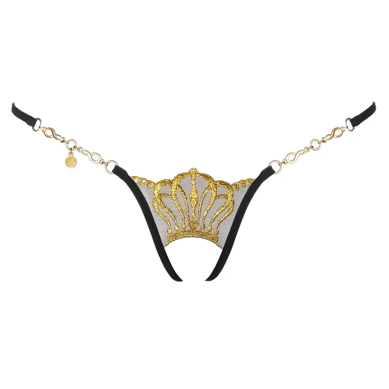 Queen of Love Black - Slip Po Ouvert mit Schmuck