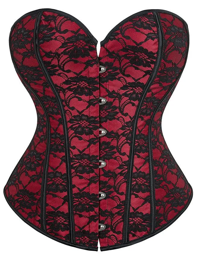 Rotes Bustier-Korsett mit herzförmigem Ausschnitt – Weiche Stäbchen, Schnürung am Rücken & Höschen