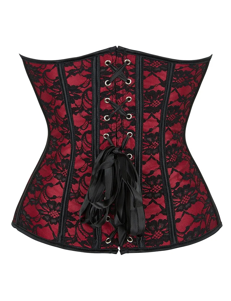 Rotes Bustier-Korsett mit herzförmigem Ausschnitt – Weiche Stäbchen, Schnürung am Rücken & Höschen