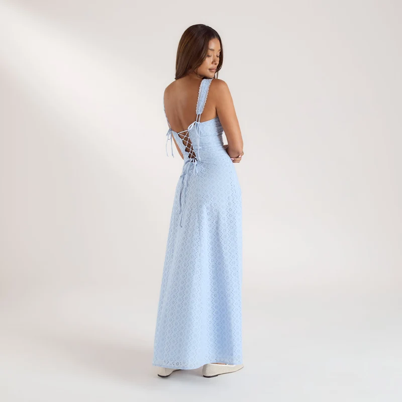 Corset Back Maxi Dress - Blue