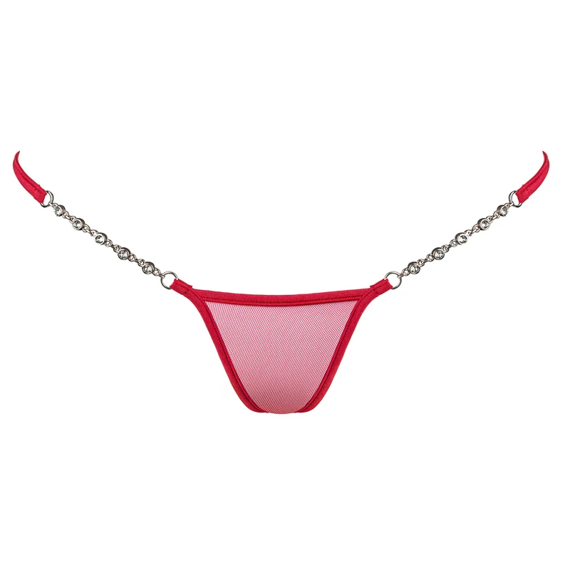 Transparent Red - Micro G-String mit Schmuck