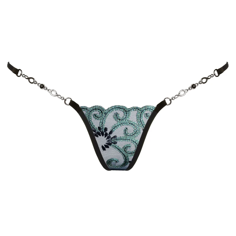 Jade Girl - Micro V-String mit Schmuck - Schwarz/Grün