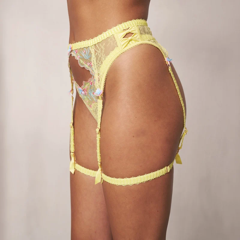 Ilianna Intimates Thong & Suspender Belt - Yellow