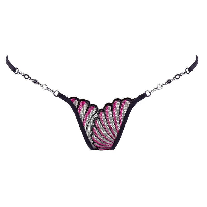 Burlesque - Mini G-String mit Schmuck - Schwarz/Pink