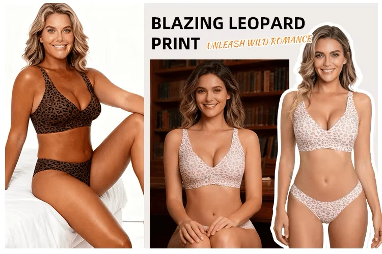 Leopard Khaki Jelly BH, kabellos, bequem, Push-up-BH, nahtlos, tiefer V-Ausschnitt am Rücken, Alltags-BH