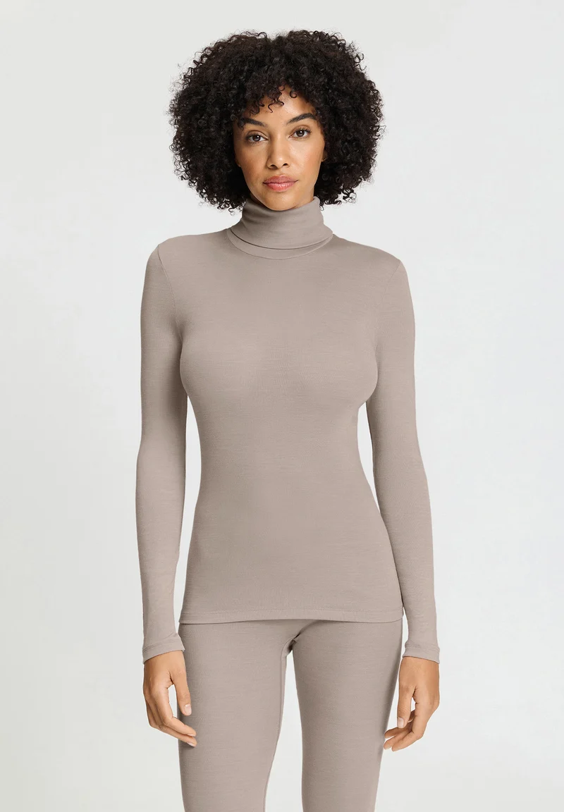Woolen Silk Turtle-Neck Shirt | rose grey 071423-072335
