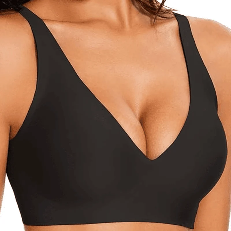 Schwarzer Jelly-BH, kabellos, bequem, Push-up-Bralette, nahtlos, tiefer V-Ausschnitt am Rücken, Alltags-BH