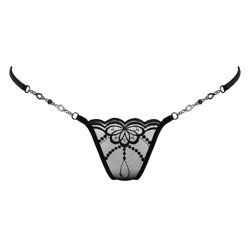 Butterfly in Black - mini G-String mit Schmuck - Schwarz