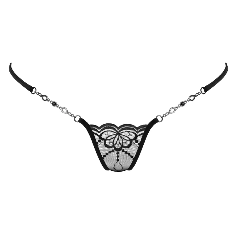 Butterfly in Black - Micro G-String mit Schmuck - Schwarz