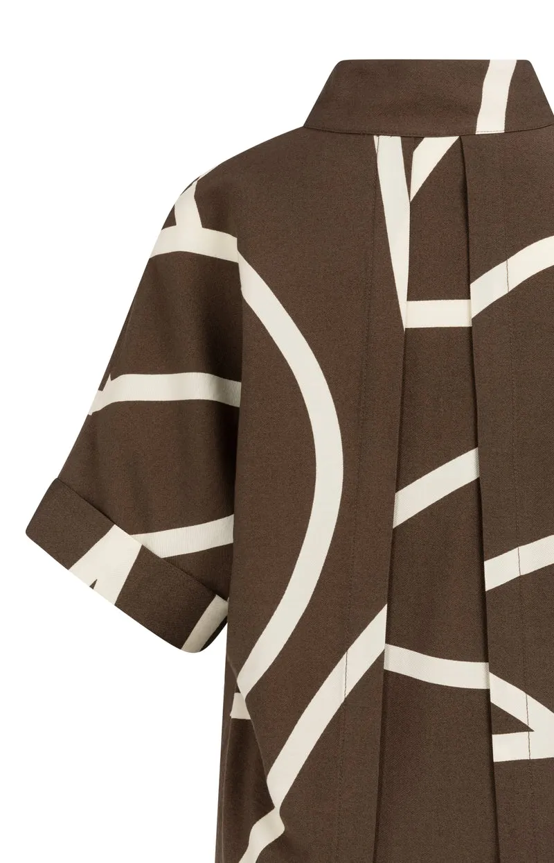 Printed dress with polo collar, CHOCOLATE MARTINI BROWN DESSIN