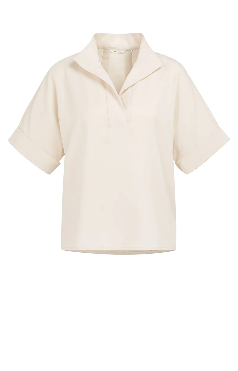 Short sleeve top with polo col, CLOUD CREME WHITE