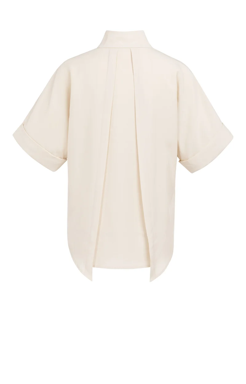 Short sleeve top with polo col, CLOUD CREME WHITE