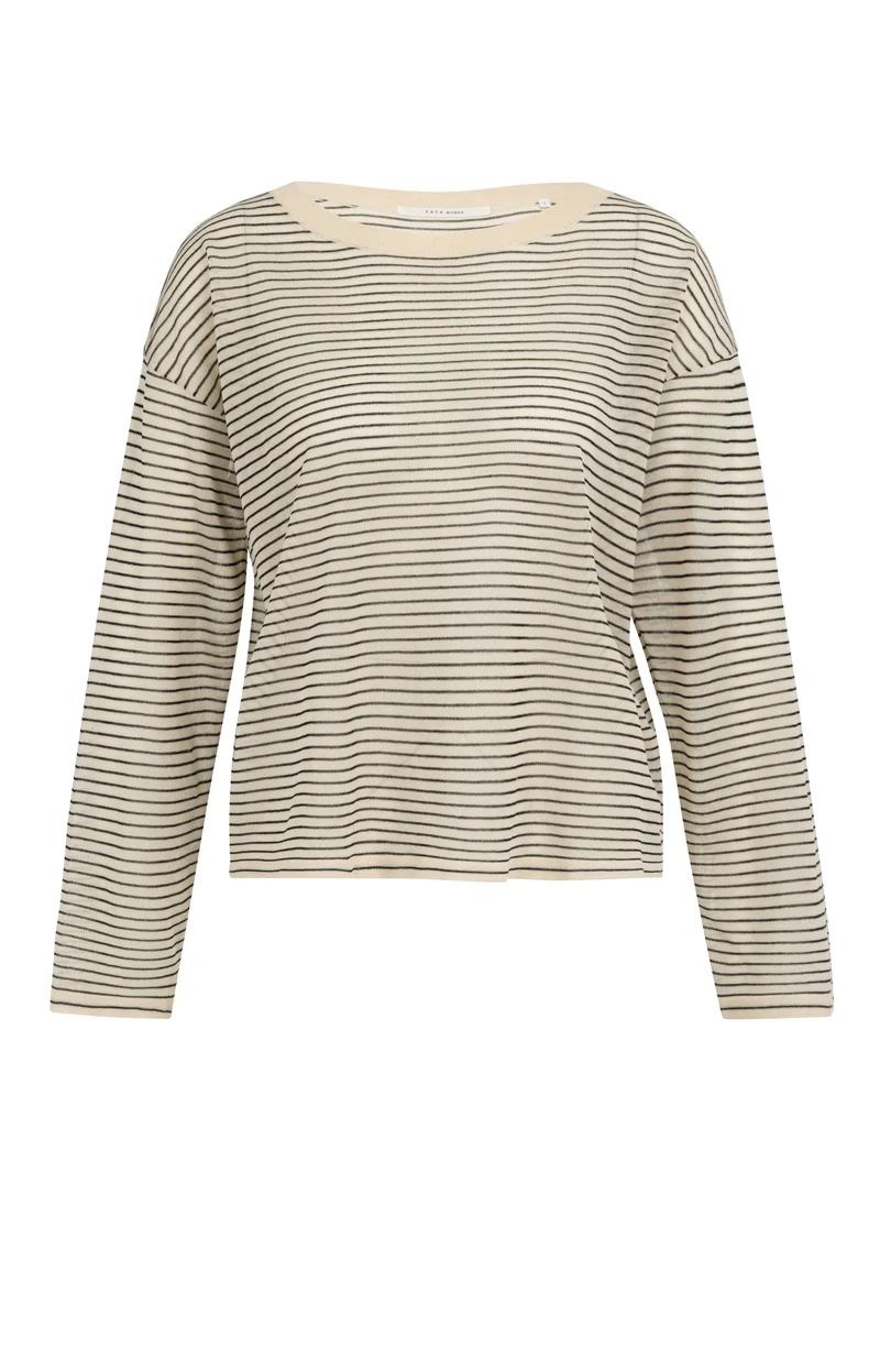 Fine knitted stripe sweater ls, CREME BEIGE DESSIN
