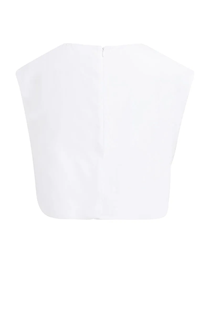 Linen short sleeve balloon top, PURE WHITE