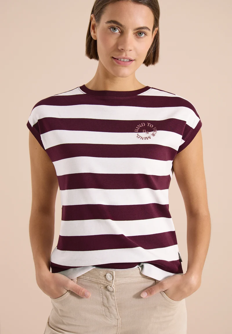 T-Shirt mit Streifen und Printdetail