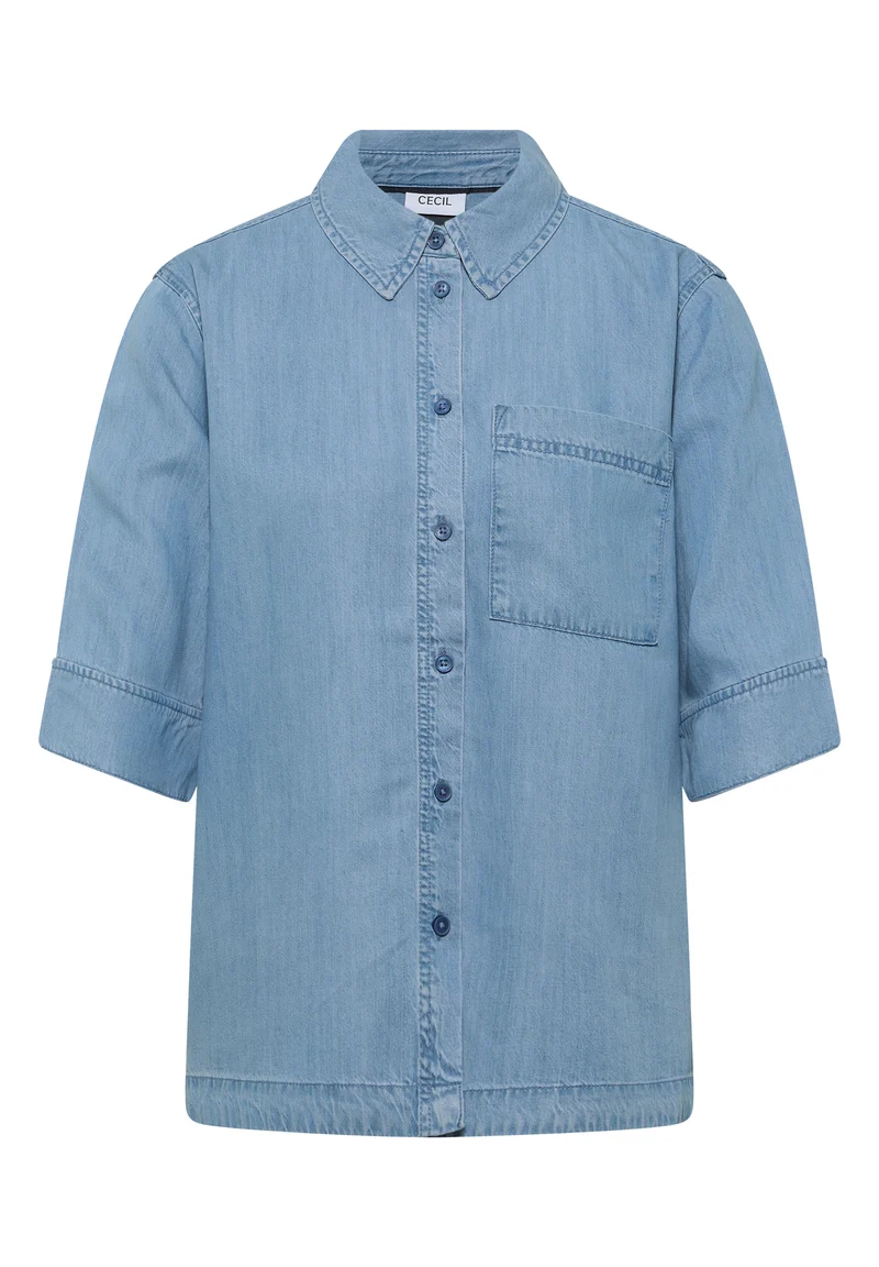 Kurzarm Hemdbluse im Denim-Look