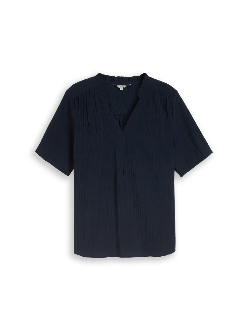 Plus Size - Crinkle Bluse mit V-Ausschnitt
