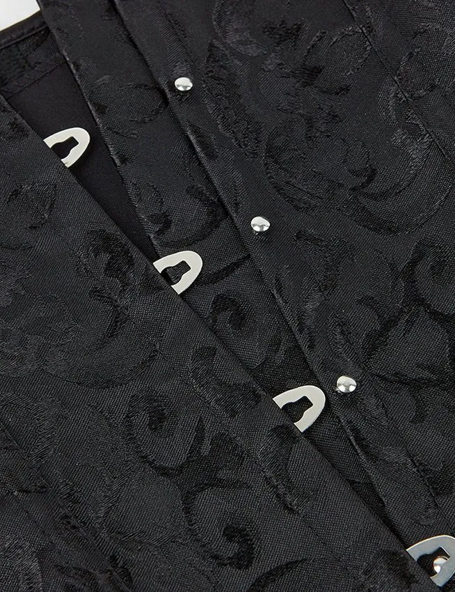 Schwarzes, trägerloses Jacquard-Korsett mit Spitze und 14 Stäbchen