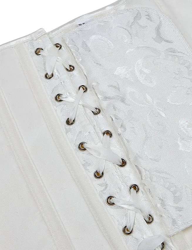 Weißes, trägerloses Jacquard-Korsett mit Spitze und 14 Stäbchen