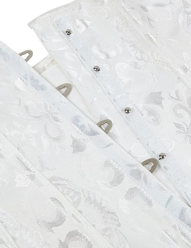 Weißes, trägerloses Jacquard-Korsett mit Spitze und 14 Stäbchen