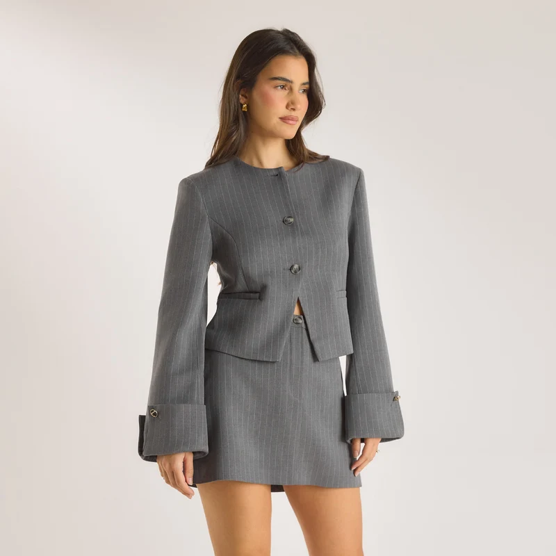 Structured Jacket - Grey Pinstripe
