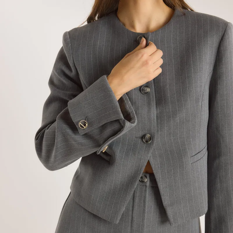 Structured Jacket - Grey Pinstripe