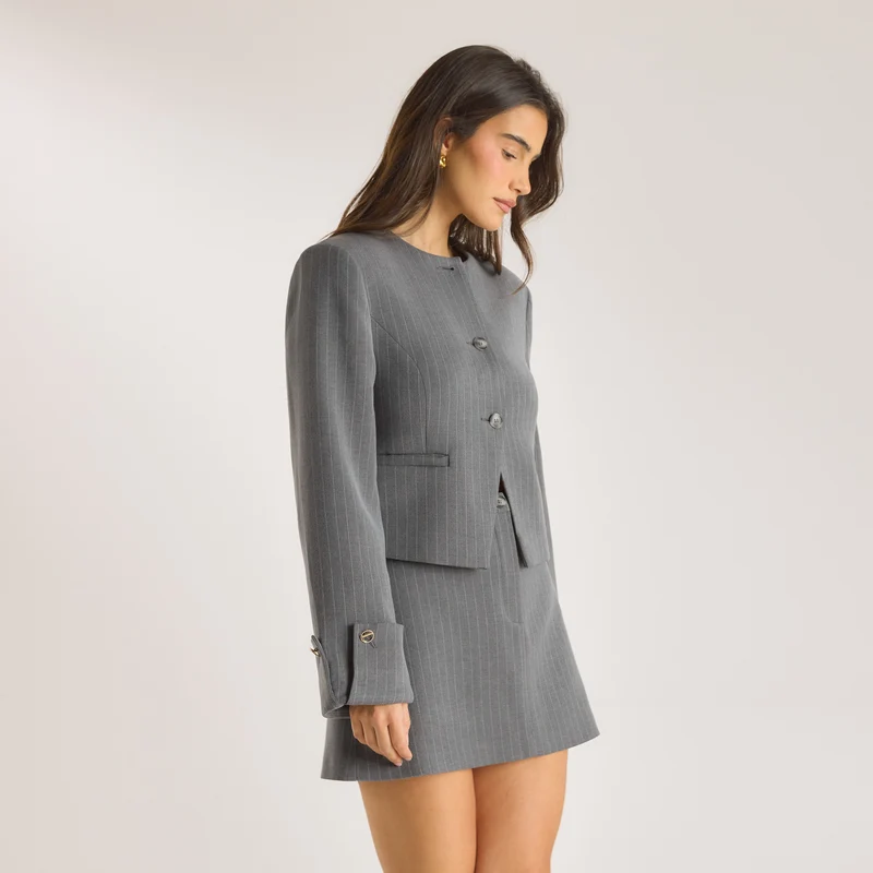Structured Jacket - Grey Pinstripe