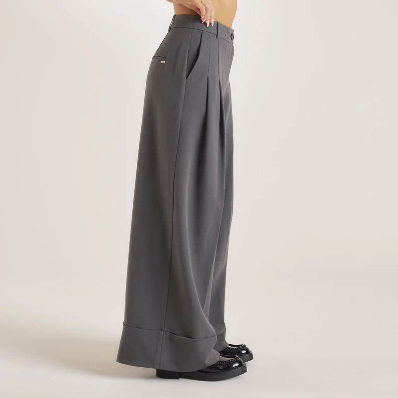 Tailored Turn-Up Trousers - Charcoal