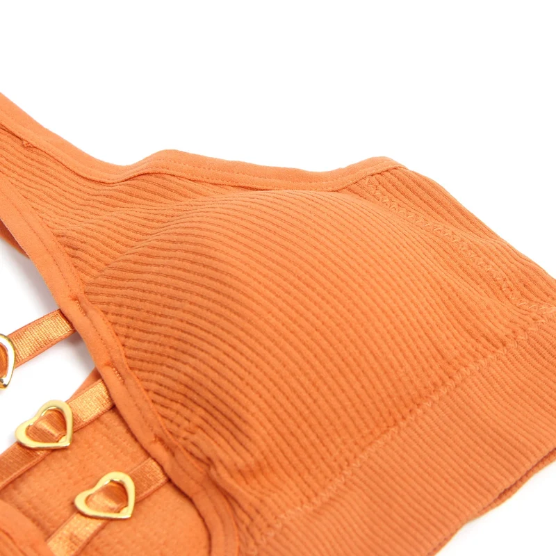 Orangefarbenes, nahtloses Strick-BH-Set mit Cut-Out und Herzverschluss